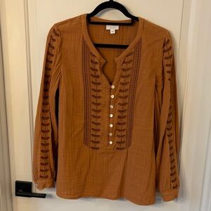 Women's J Jill Rust Brown Embroidered Top